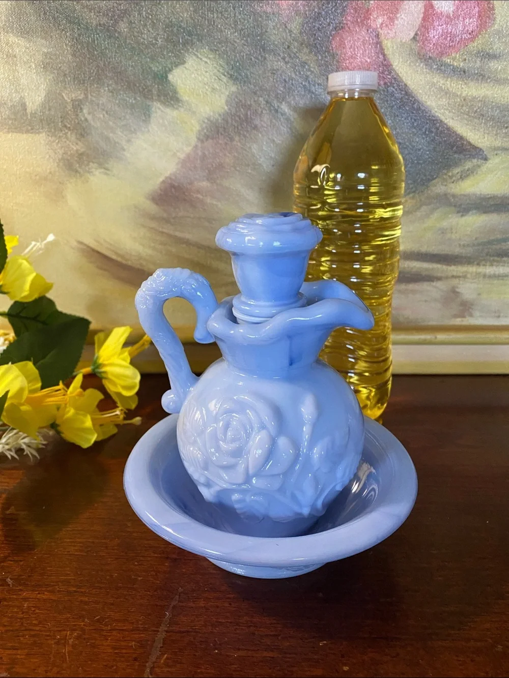 Avon Victoriana  Blue Slag Pitcher & Bowl Set